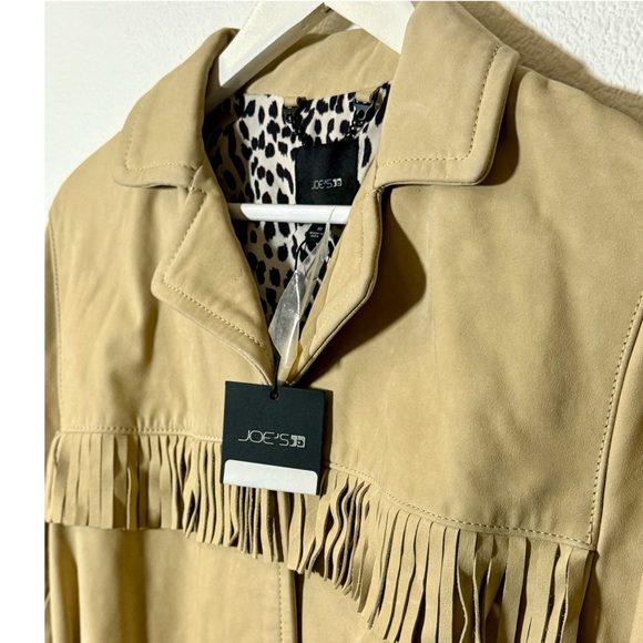 NWT $999 MSRP Joe's Jeans 100% Genuine Tan Leather Fringe Belted Jacket, Size M - Picture 4 of 15
